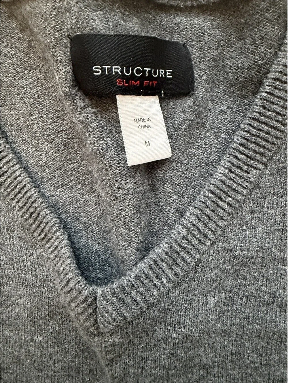 Structure Men’s Slim Fit V-Neck Sweater - Charcoal Gray - Size Medium